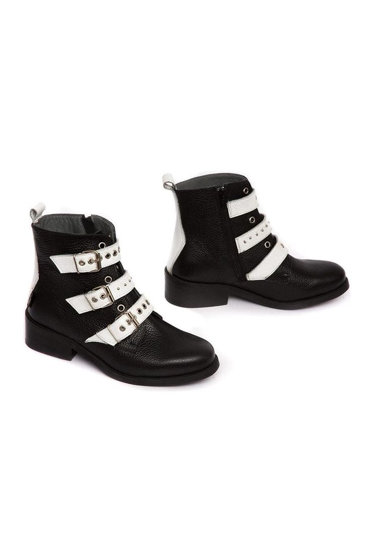 Botin Mujer De Cuero Penny C1 Negro Blanco-5