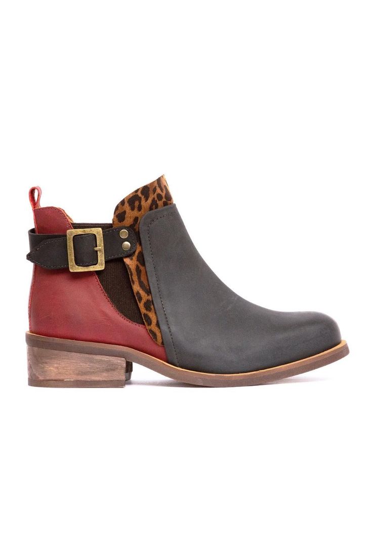 Botin Mujer De Cuero Angu C10 Negro Burdeo-0