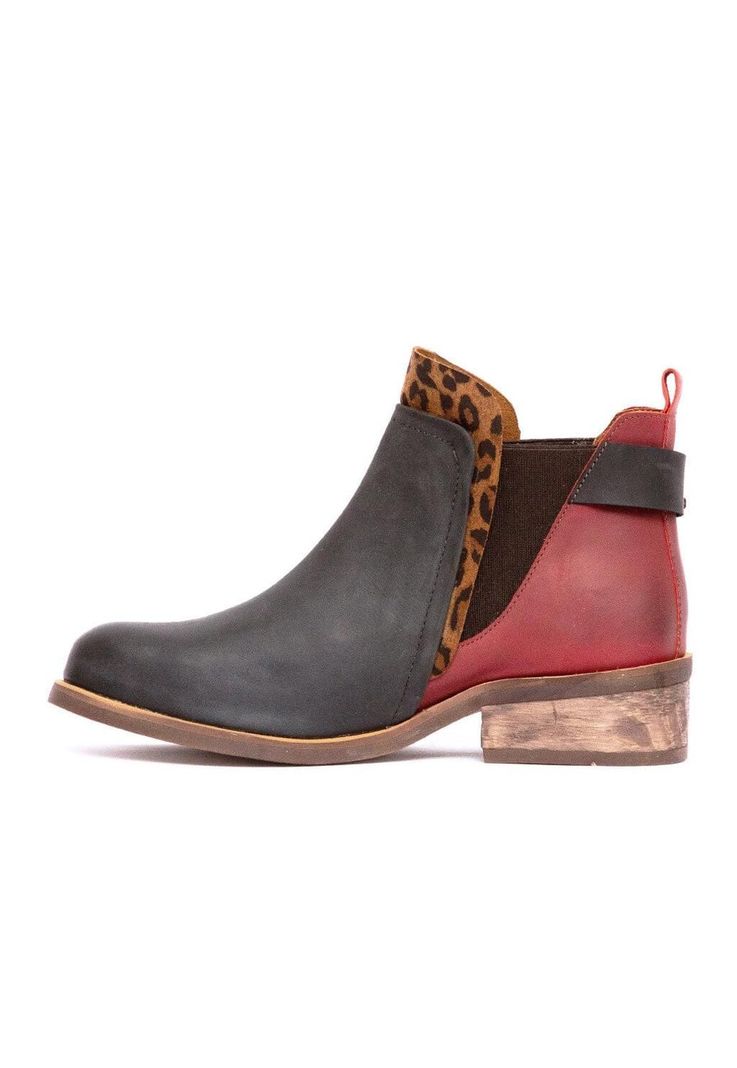 Botin Mujer De Cuero Angu C10 Negro Burdeo-2