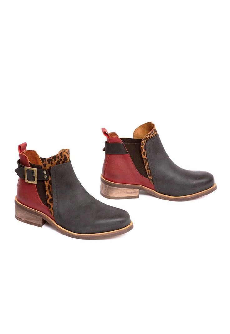 Botin Mujer De Cuero Angu C10 Negro Burdeo-4
