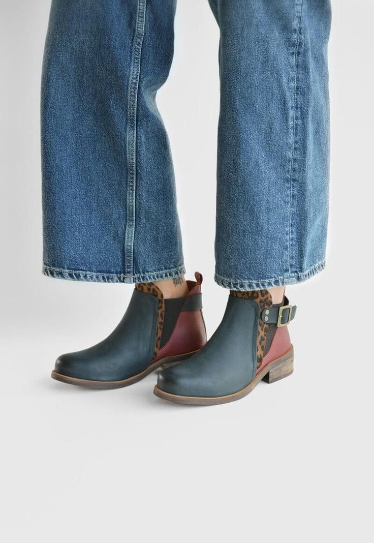 Botin Mujer De Cuero Angu C10 Negro Burdeo-5