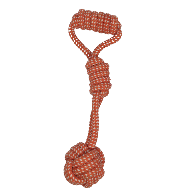 JUGETE DE ALGODON CUERDA DE MASTICAR CON PELOTA NARANJO-1
