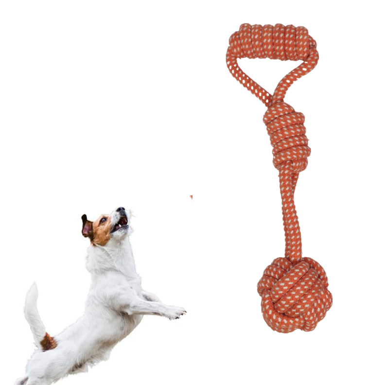 JUGETE DE ALGODON CUERDA DE MASTICAR CON PELOTA NARANJO-0