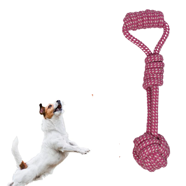 JUGETE DE ALGODON CUERDA DE MASTICAR CON PELOTA ROSA-0
