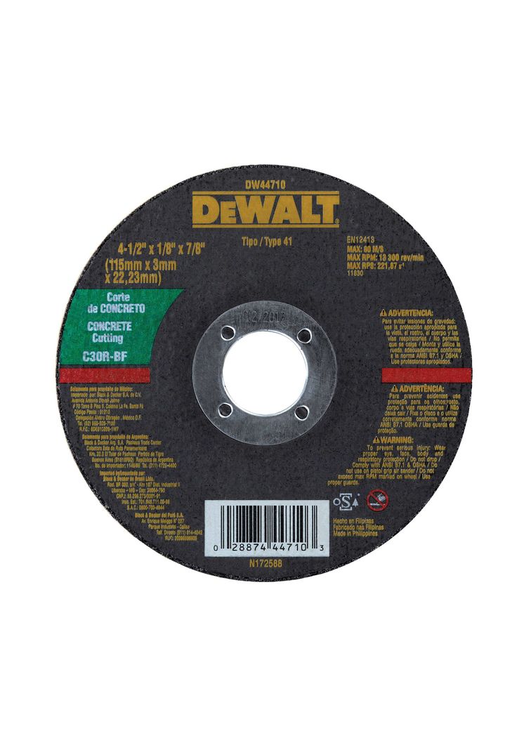 Disco corte de concreto 4-1/2” x 1/8" DEWALT DW44710-0