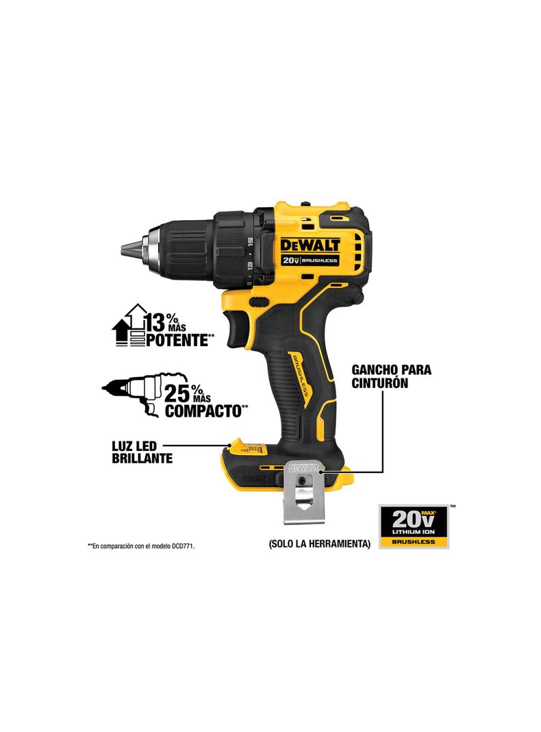 Taladro Atornillador Atomic 20V + 2 Bat  DCD708D2-B2-1