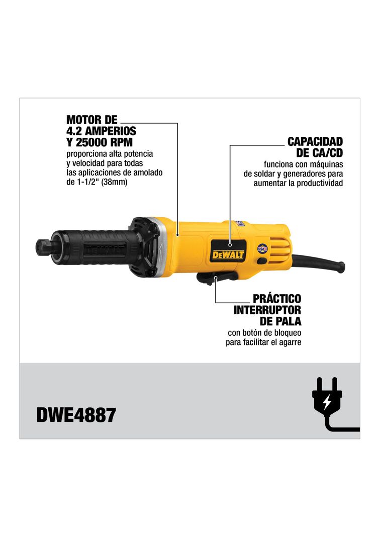 Esmeril Recto 1-1/2" 450W DEWALT DWE4887-B2-1