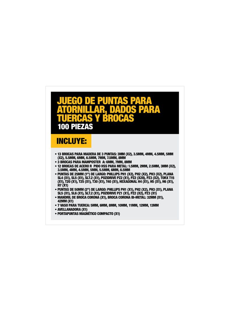 Kit taladro 1/2" 20V + 100 accesorios DEWALT DCD7781S2A-B2-4