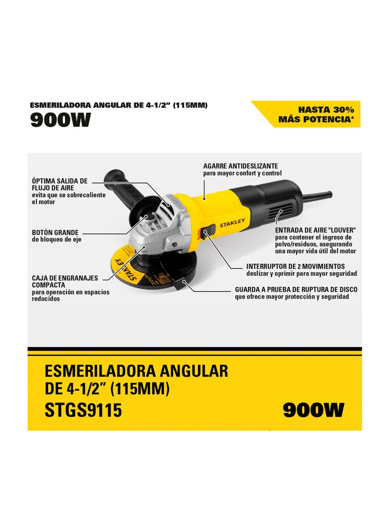 Esmeril Angular 4-1/2" 900W STANLEY STGS9115-B2C-1