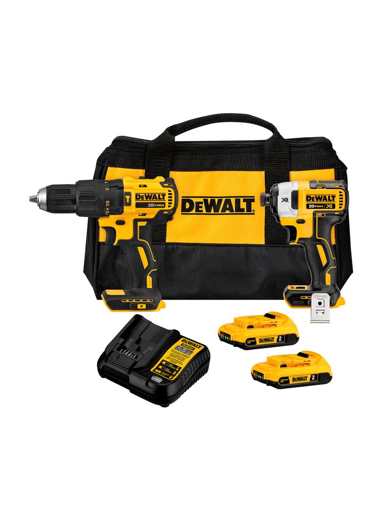 Kit Taladro Percutor 20V + Atornillador de Impacto 20V + Accesorios Amarillo