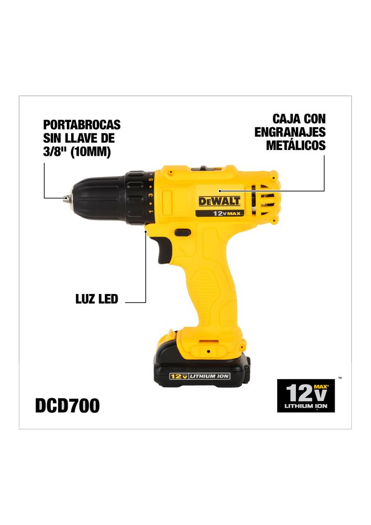 Taladro Atornillador 12V 3/8" + Caja Magnética 15Pzas DEWALT-1