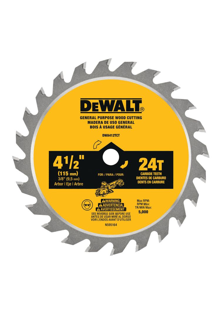 Hoja de sierra circular 4-1/2 24T DEWALT DWA412TCT Amarillo
