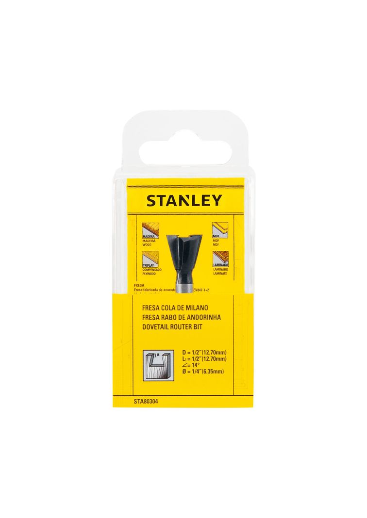 Fresa cola de milano 1/2” vástago 1/4" STANLEY STA80304-2