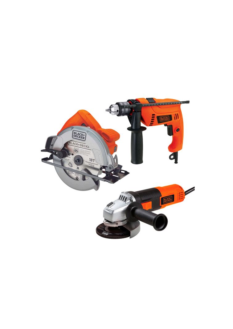 Sierra Circular + Taladro Percutor + Esmeril Angular BLACK+DECKER-0