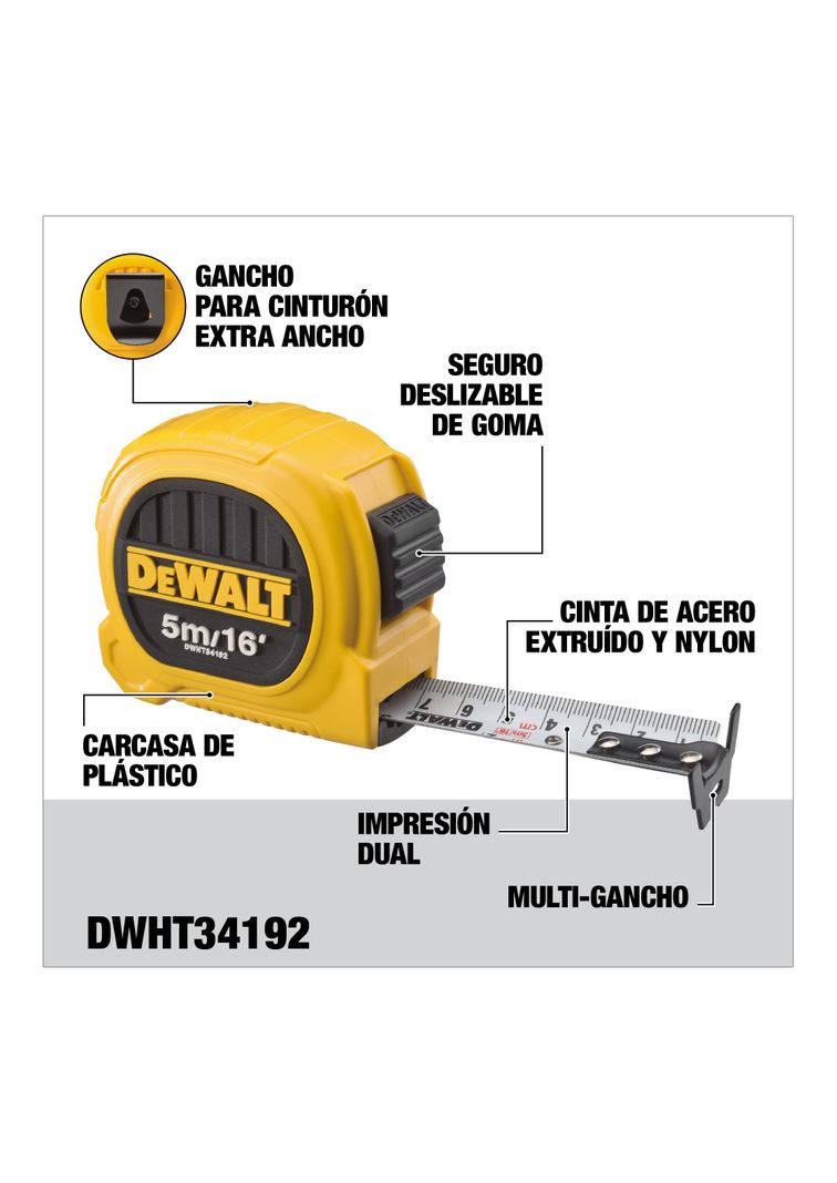 Huincha De Medir 5m/16' Diseño Compacto DEWALT DWHT34192L-1