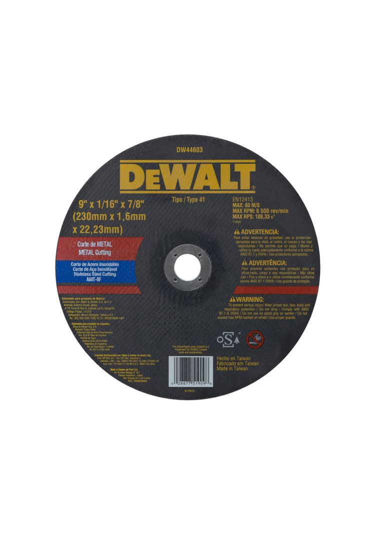Disco corte de metal 9" x 1/16" DEWALT DW44603-0