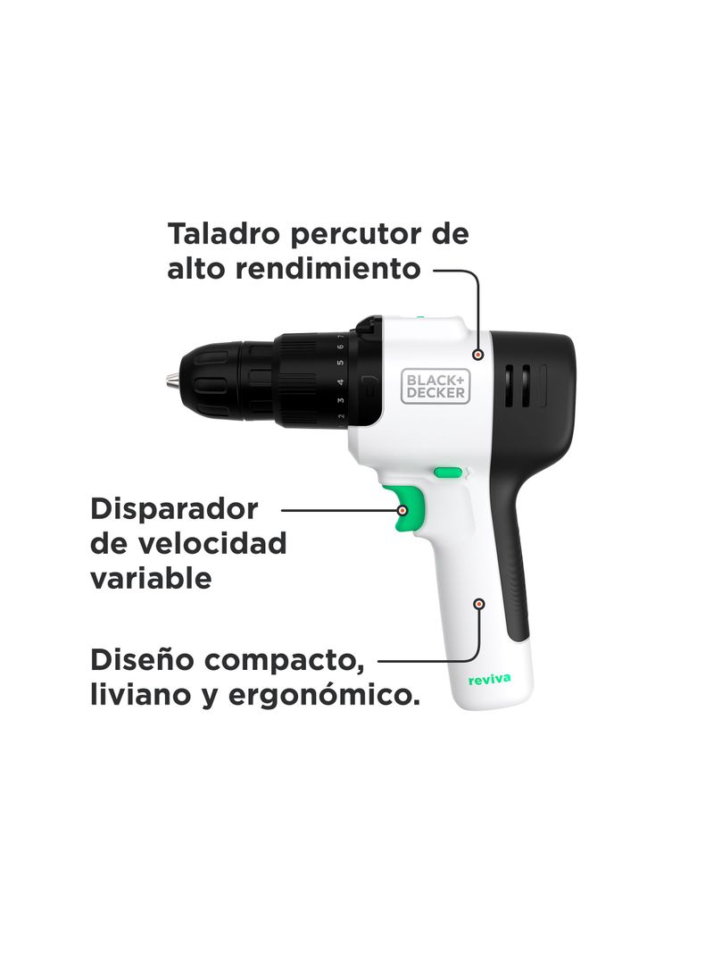 Taladro Percutor reviva™ 12V BLACK+DECKER REVHD12C-B2C-2
