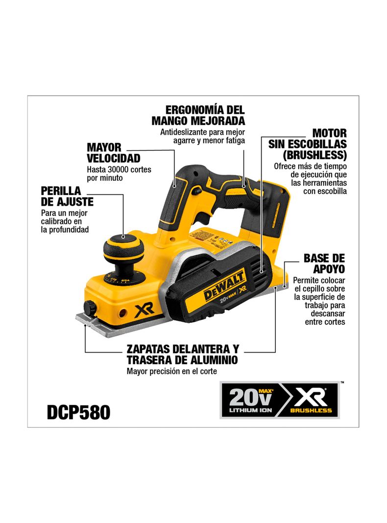 Cepillo XR 20V Sin carbones y Sin batería DCP580B DEWALT-1