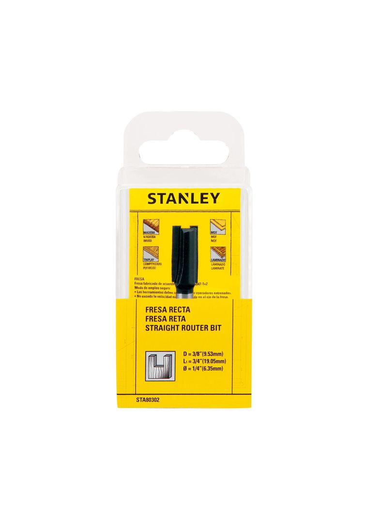 Fresa recta 3/8” vástago 1/4" STANLEY STA80302-3