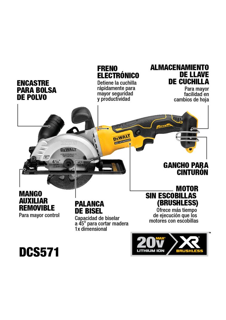 Sierra Circular 20V Sin Carbones y S/Batería DEWALT DCS571B-1