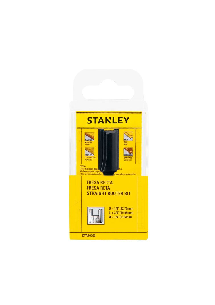 Fresa recta en V 1/2” vástago 1/4" STANLEY STA80303-4