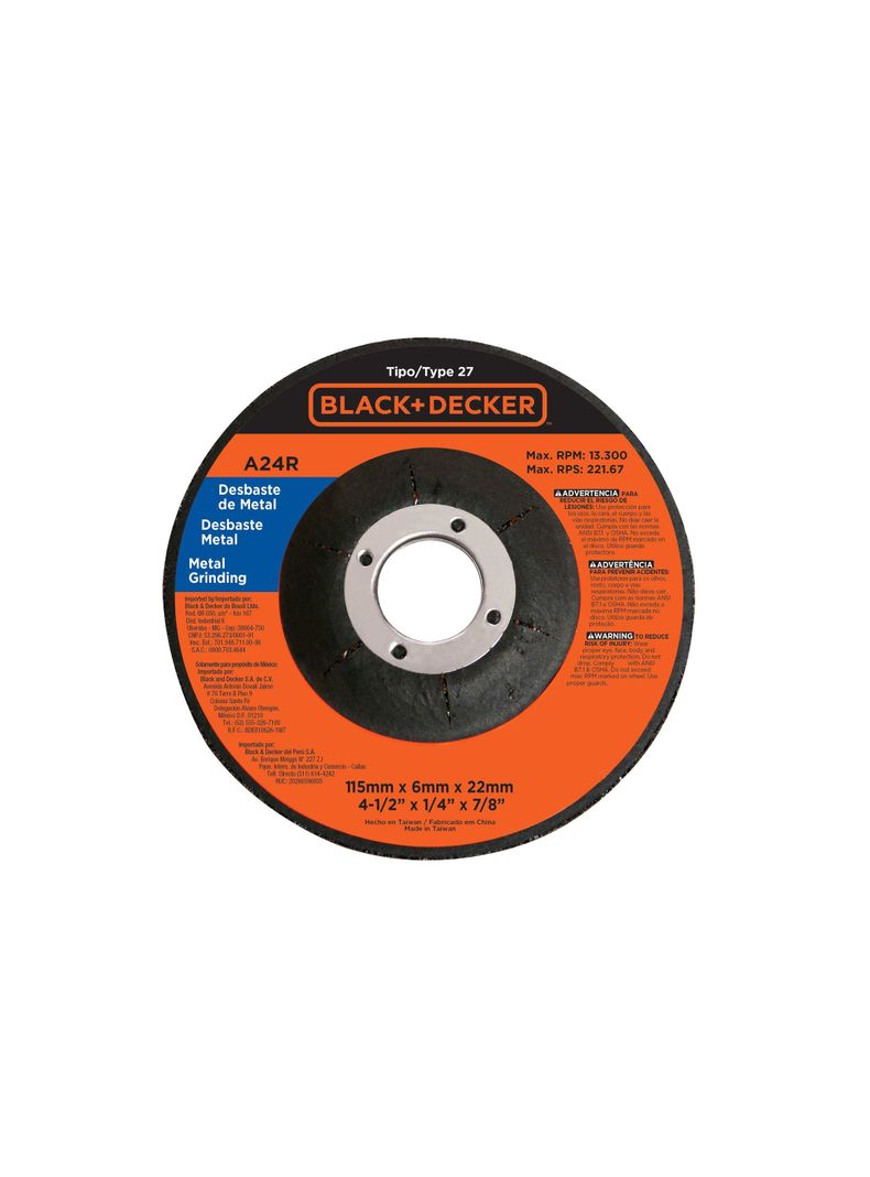 Esmeril angular 4-1/2” 820W+2discos BLACK+DECKER BDEG820-B2C-2