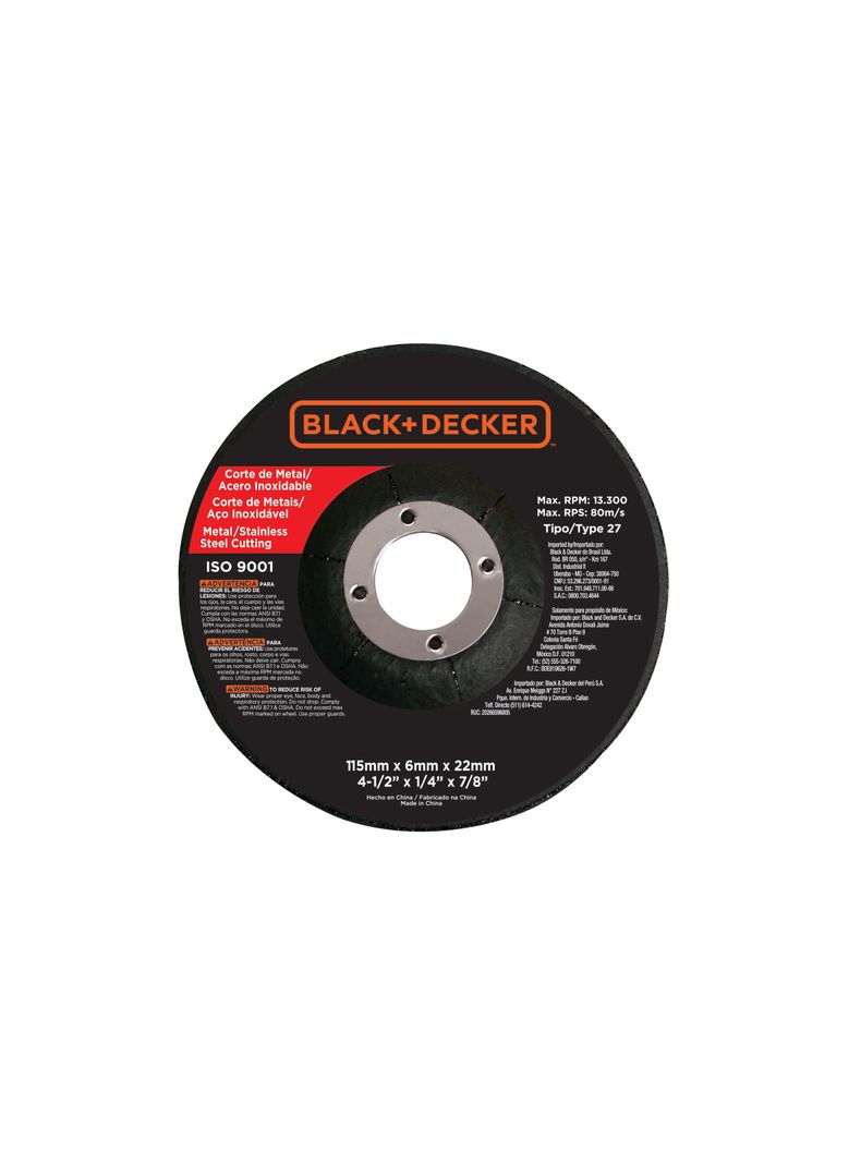 Esmeril angular 4-1/2” 820W+2discos BLACK+DECKER BDEG820-B2C-3