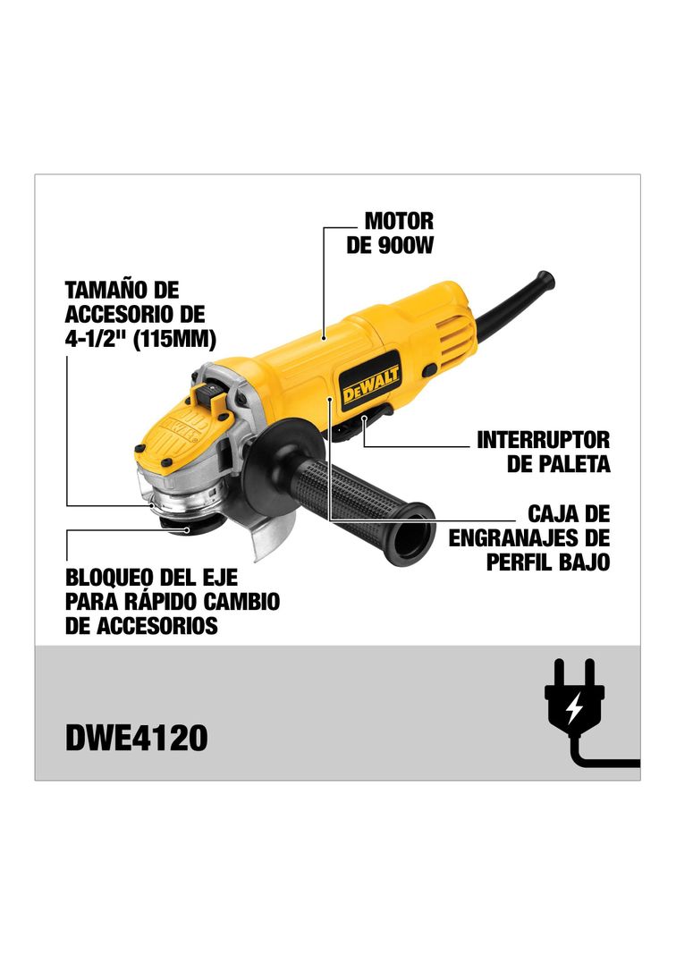 Esmeril Angular 4-1/2" 900W DEWALT DWE4120-B2-1
