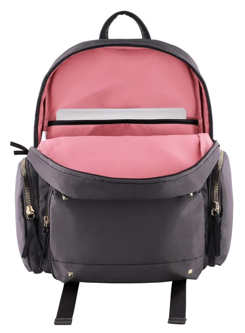 Mochila Gold Ejecutiva Tachas Gris Mujer Head-3