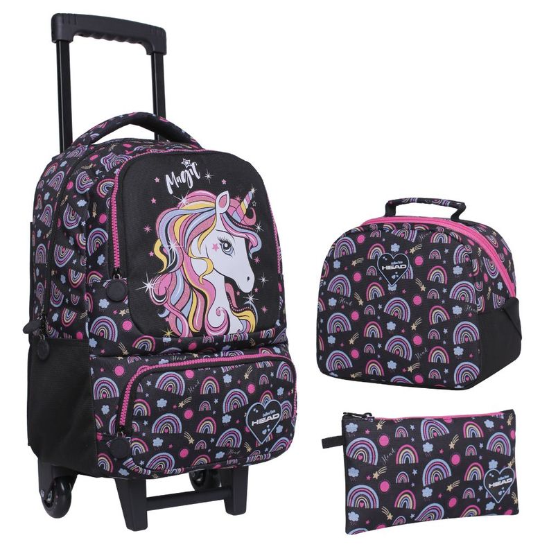 Pack Bakan Escolar Unicornio Arcoiris Negro Head-0