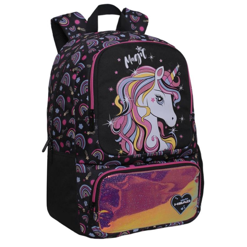 Mochila Infantil Mujer Dance Unicornio Arcoiris Negro Head-0