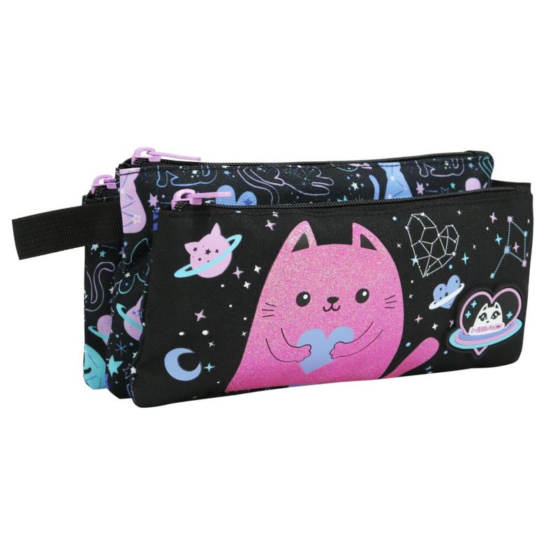 Estuche Infantil Triple Celerio Space Cat Negro Head-0