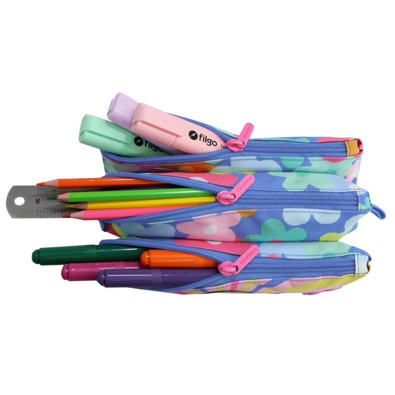 Estuche Infantil Triple Celerio Smile Flowers Morado Head-3