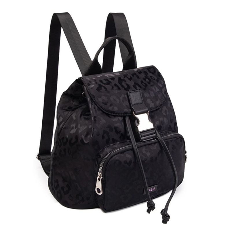 Mochila Cartera Laura Animal Print Negro Calu