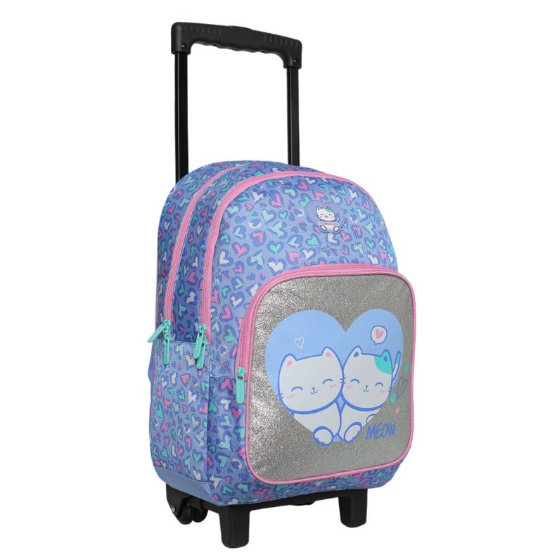Mochila Ruedas Infantil Niña Chips Gato Corazon Lila Head-0