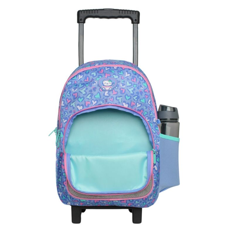 Mochila Ruedas Infantil Niña Chips Gato Corazon Lila Head-1
