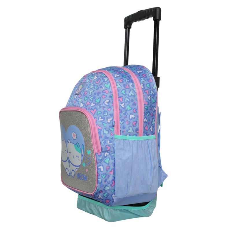 Mochila Ruedas Infantil Niña Chips Gato Corazon Lila Head-2