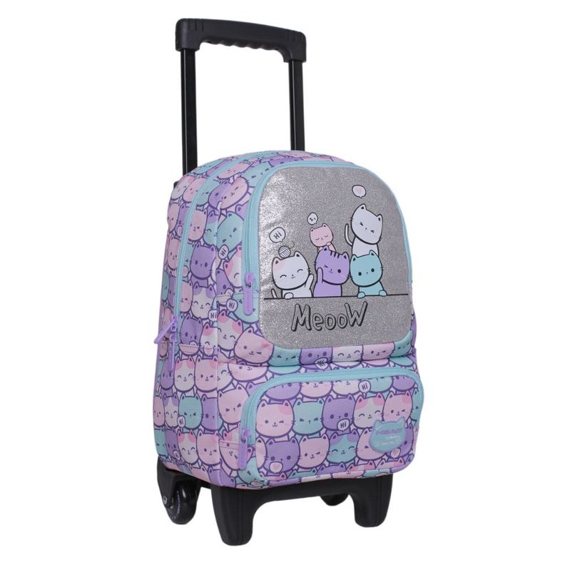 Mochila con Ruedas Pequeña Winner Gatos Pastel Lila Head-0