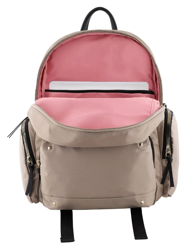 Mochila Gold Ejecutiva Tachas Beige Mujer Head-3