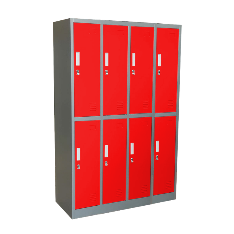 Locker casillero metálico 4 cuerpos dobles 8 puertas rojo -0