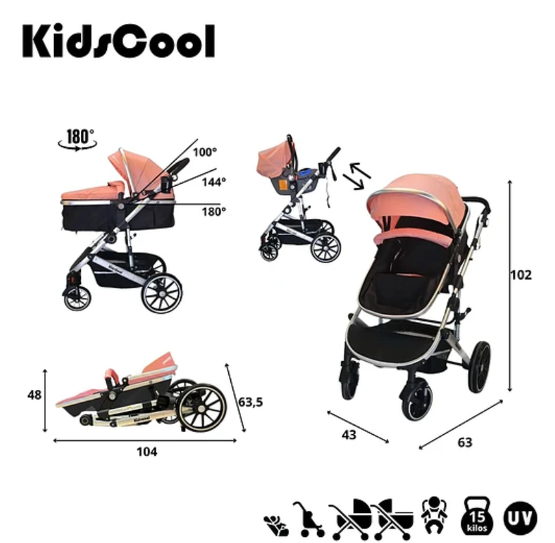 COCHE CUNA  LUX 3 EN 1 KIDSCOOL ROSADO-6