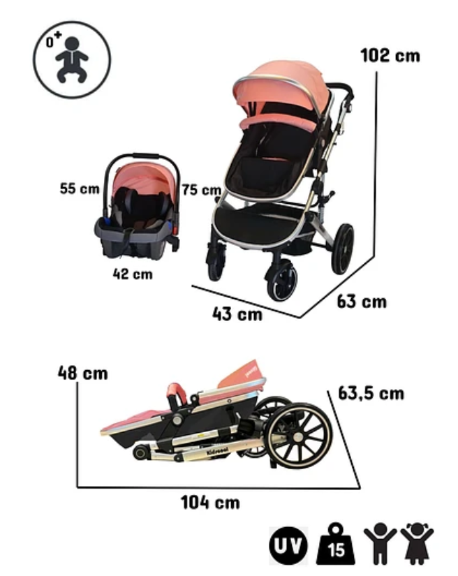 COCHE TRAVEL LUX 3 EN 1 KIDSCOOL ROSADO-5