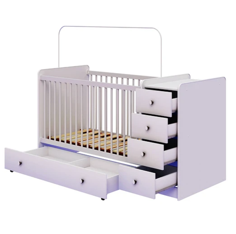CUNA CON COMODA Y CAJONERA BLANCO BRILLO-2