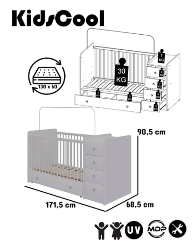 CUNA CON COMODA Y CAJONERA BLANCO BRILLO-5