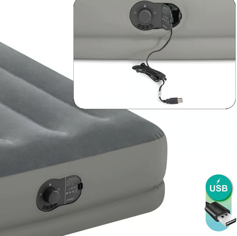 CAMA INFLABLE ELECTRICA GRIS USB 2 PL-4