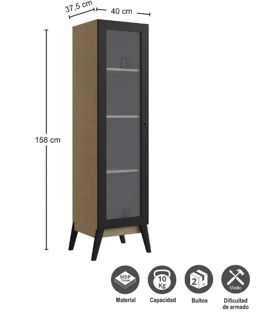 Vitrina 1 Puerta Amber Café/Negro-1