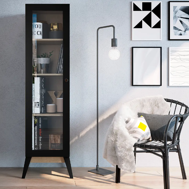 Vitrina 1 Puerta Amber Café/Negro-3