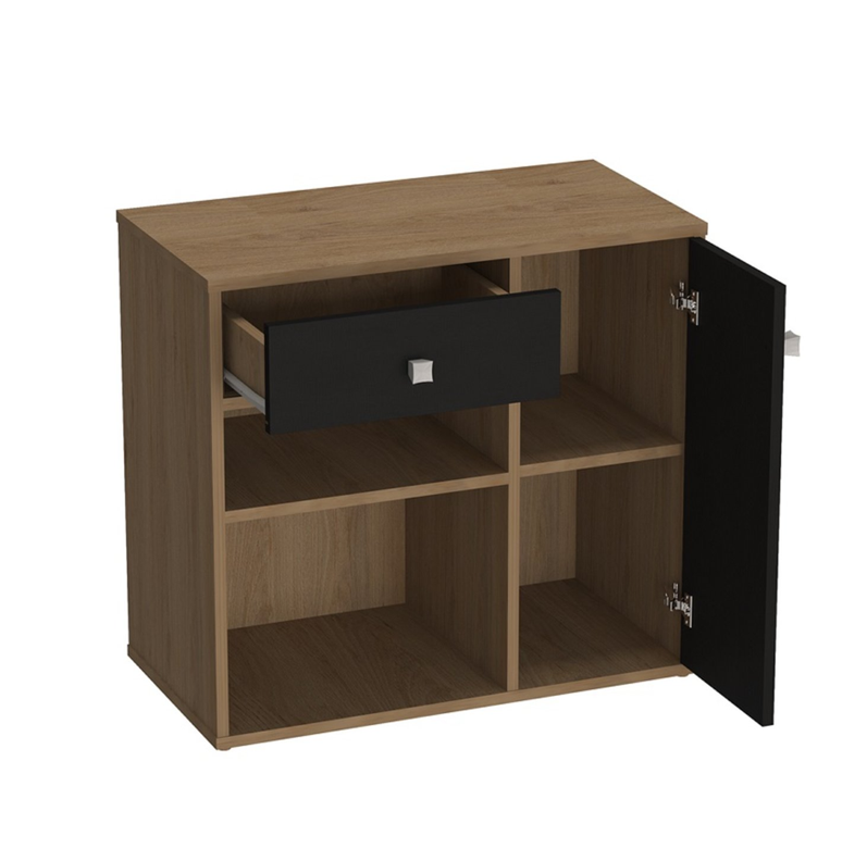 MUEBLE MULTIUSO CON PUERTA Y CAJÓN MIEL Y NEGRO RAVENA EMOVELL-1