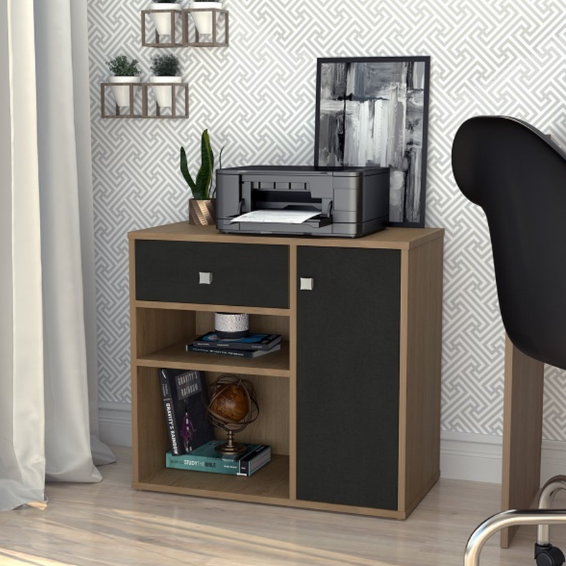 MUEBLE MULTIUSO CON PUERTA Y CAJÓN MIEL Y NEGRO RAVENA EMOVELL-2