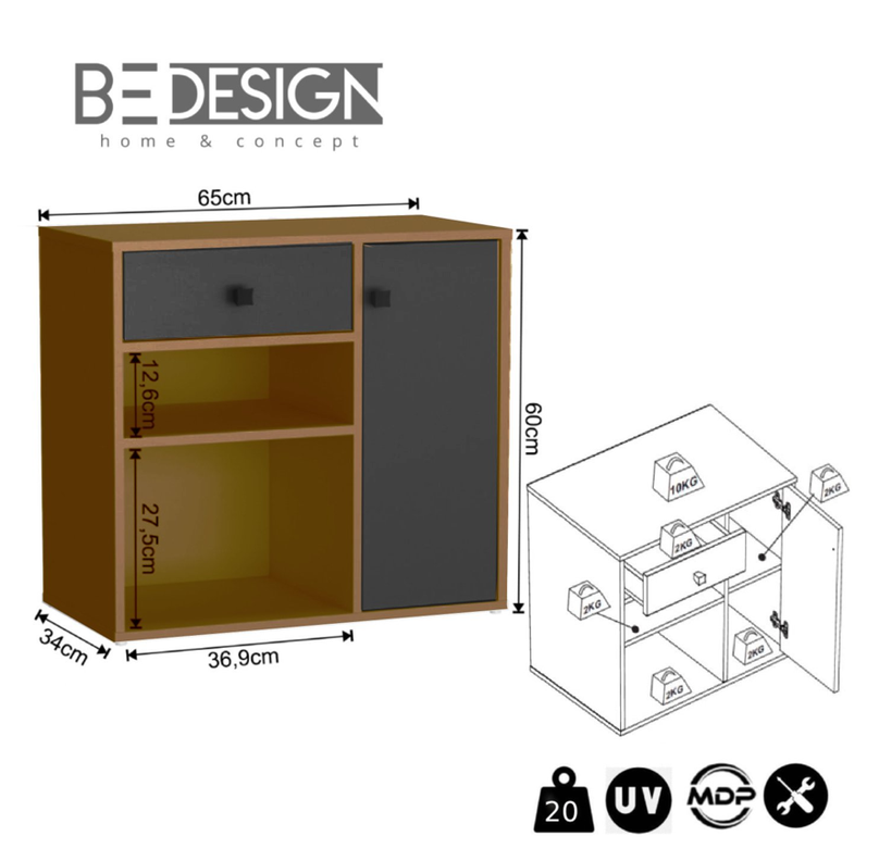 MUEBLE MULTIUSO CON PUERTA Y CAJÓN MIEL Y NEGRO RAVENA EMOVELL-3
